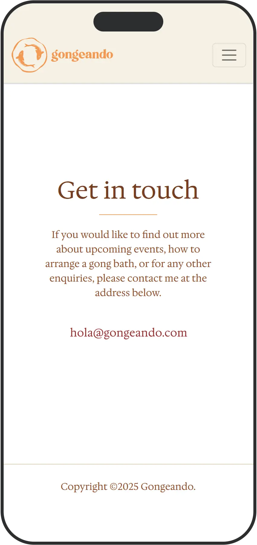 Gongeando Mobile Website Contact Screen